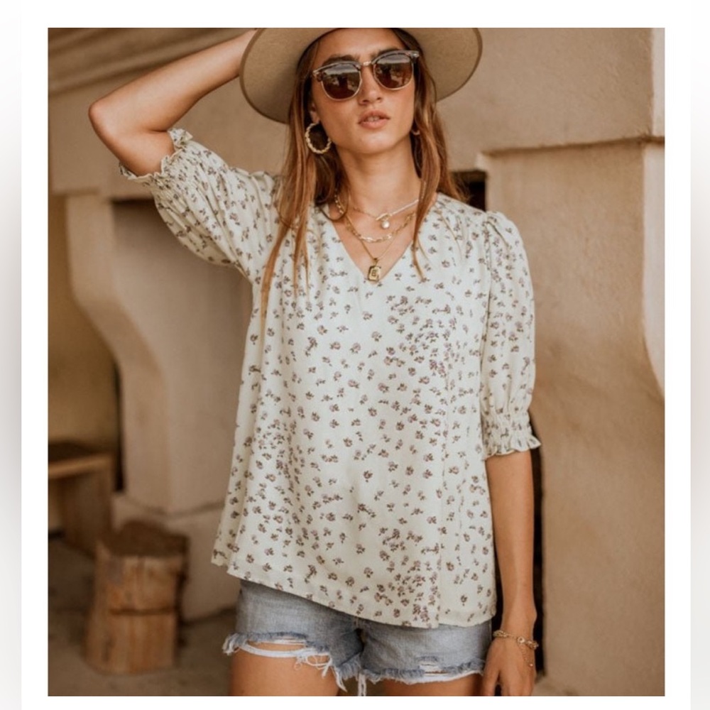 Bohme Women's Martina Light Sage Floral Chiffon Blouse
